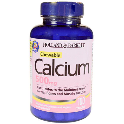 Holland & Barrett Calcium 500 mg, 100 Chewable Tablets, Pack of 1 