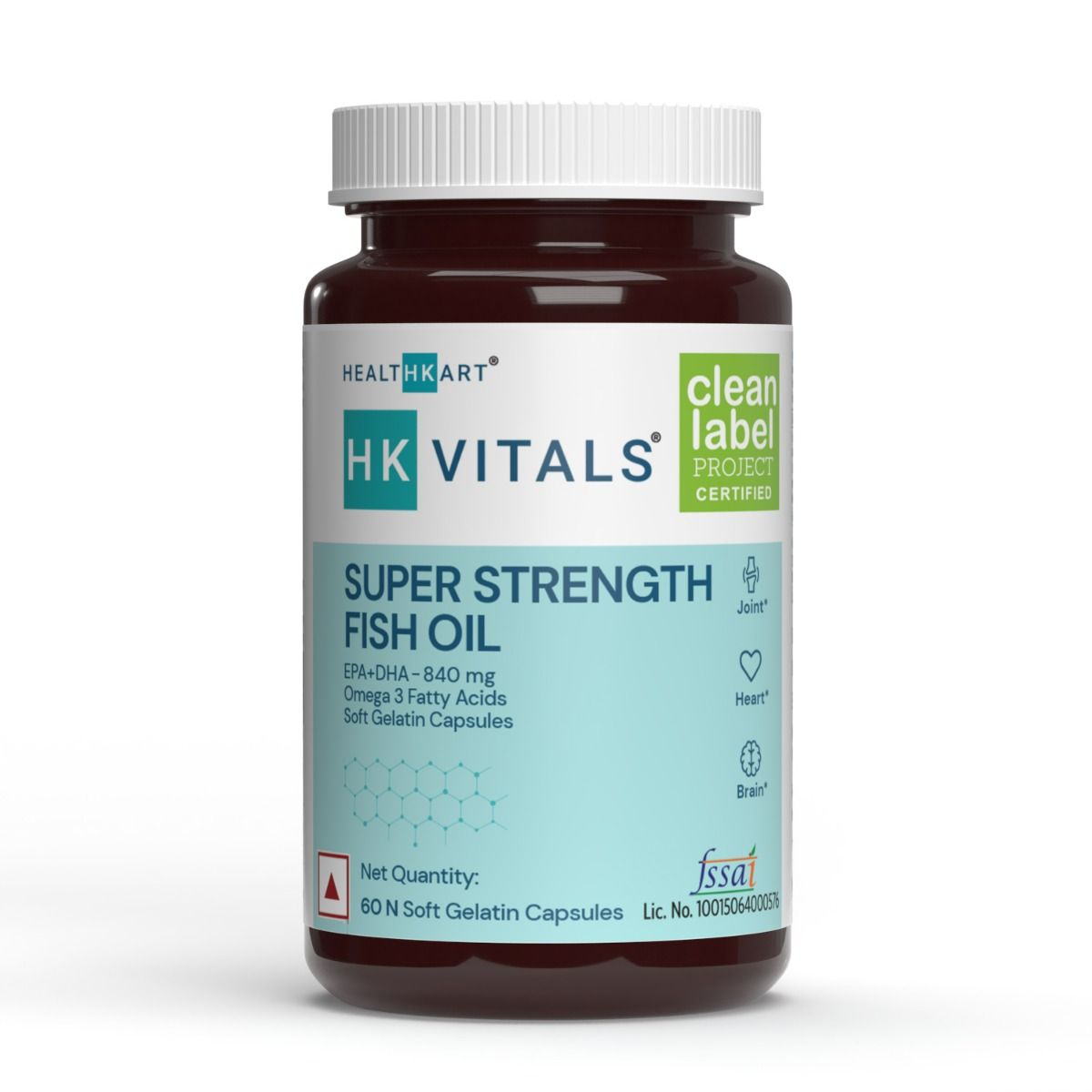 HealthKart HK Vitals Super Strength Fish Oil, 60 Soft Gelatin Capsules, Pack of 1 