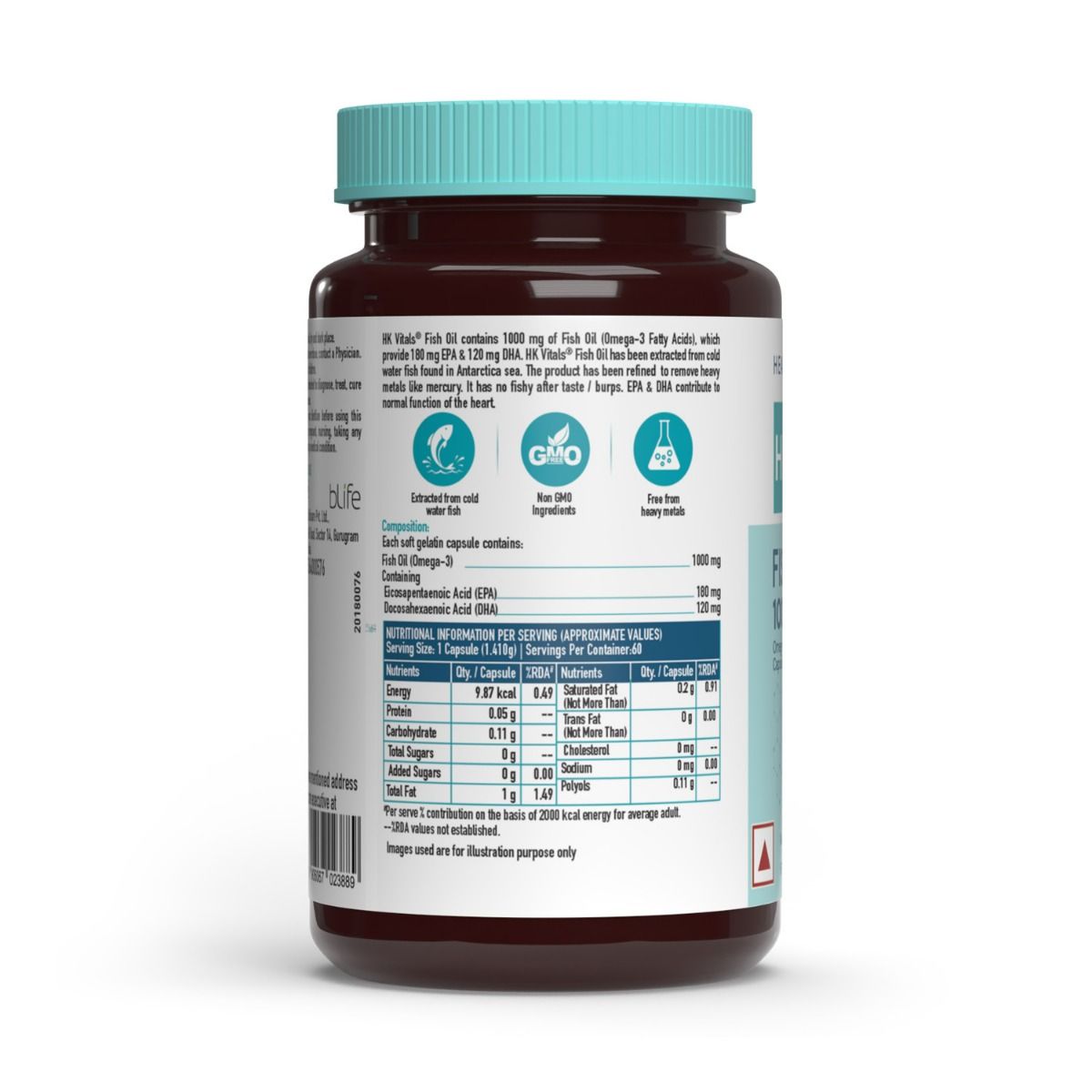 HealthKart HK Vitals Fish Oil 1000 mg, 60 Soft Gelatin Capsules, Pack of 1 