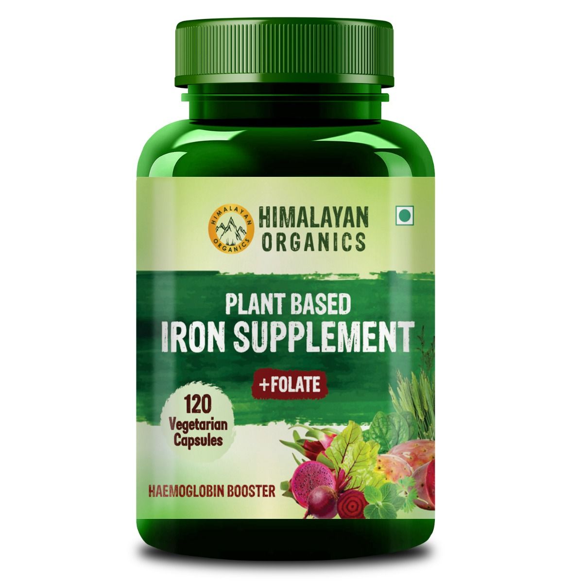 Himalayan Organics Plant Based Iron Supplement with Folate, 120 Capsules, Pack of 1 