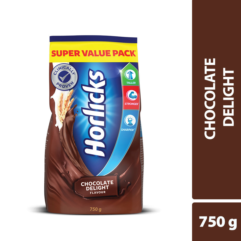 Horlicks Chocolate Delight Flavour Nutrition Drink Powder, 750 gm Refill Pack, Pack of 1 