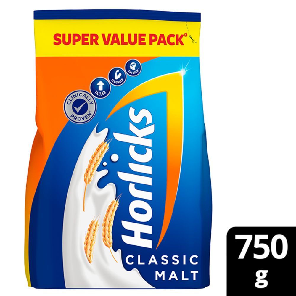 Horlicks Classic Malt Flavour Nutrition Drink Powder, 750 gm Refill Pack, Pack of 1 