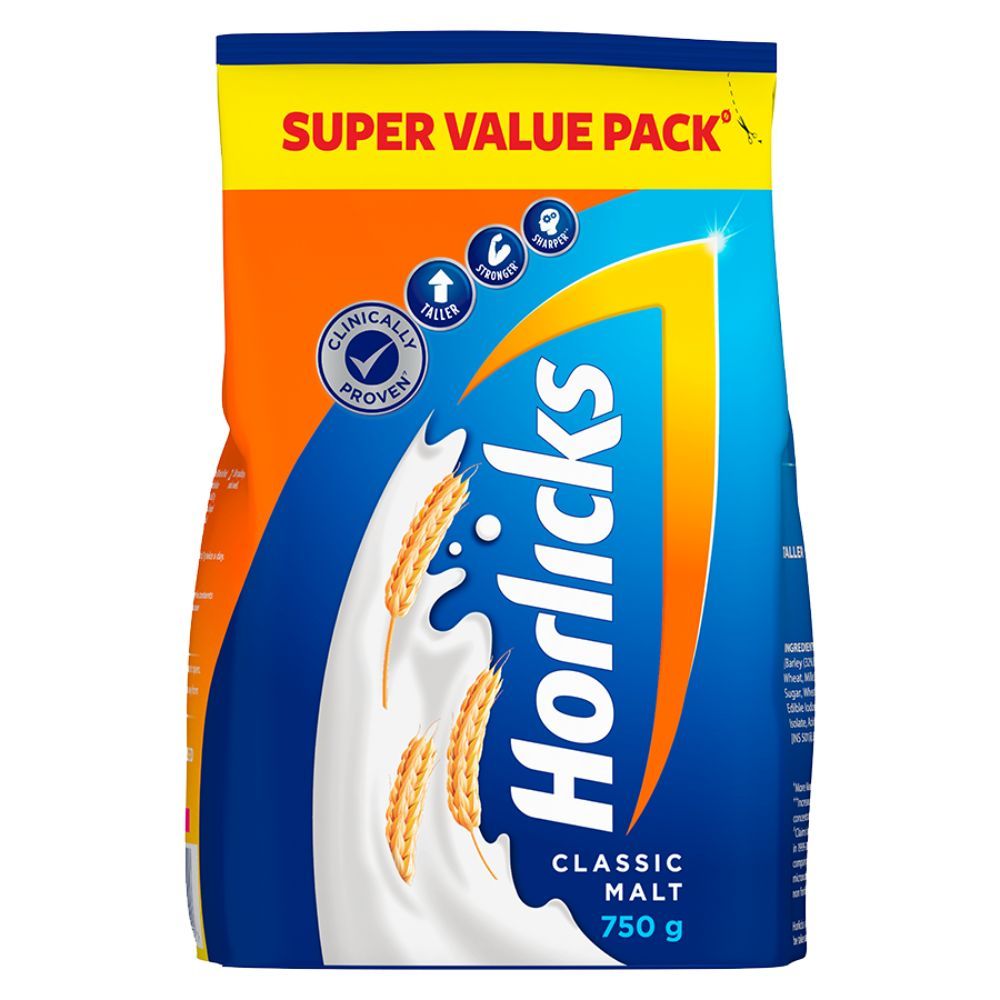 Horlicks Classic Malt Flavour Nutrition Drink Powder, 750 gm Refill Pack, Pack of 1 