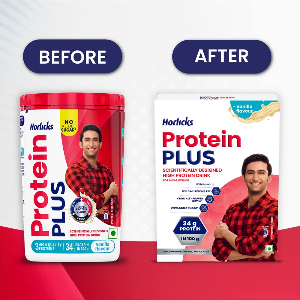 Horlicks Protein Plus Vanilla Flavour Nutrition Drink Powder, 400 gm, Pack of 1 