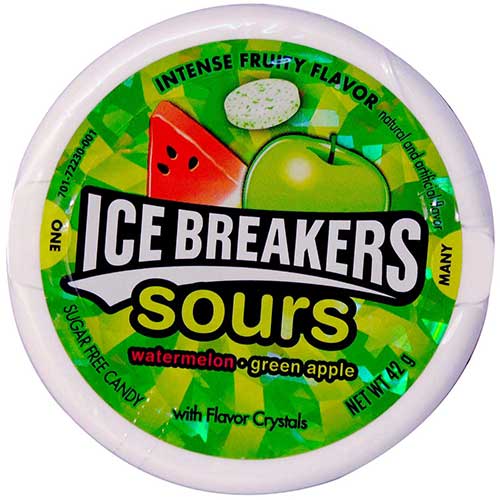 Ice Breakers Sugar Free Sours Green Apple Watermelon Mouth Freshner, 42 gm, Pack of 1 