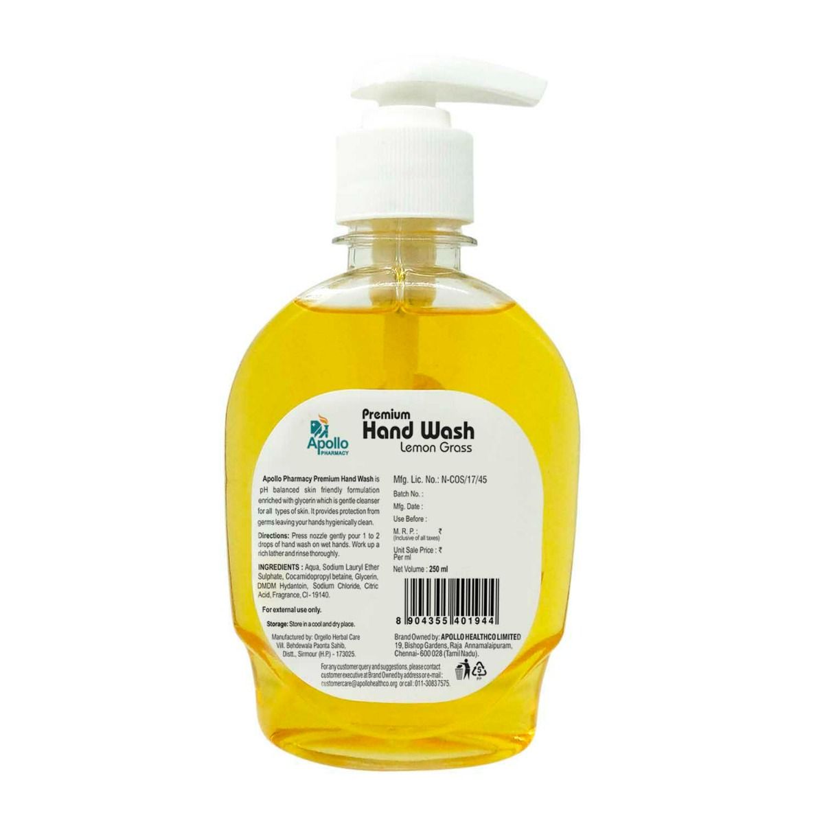 Apollo Pharmacy Premium Lemon Grass Handwash, 250 ml, Pack of 1 