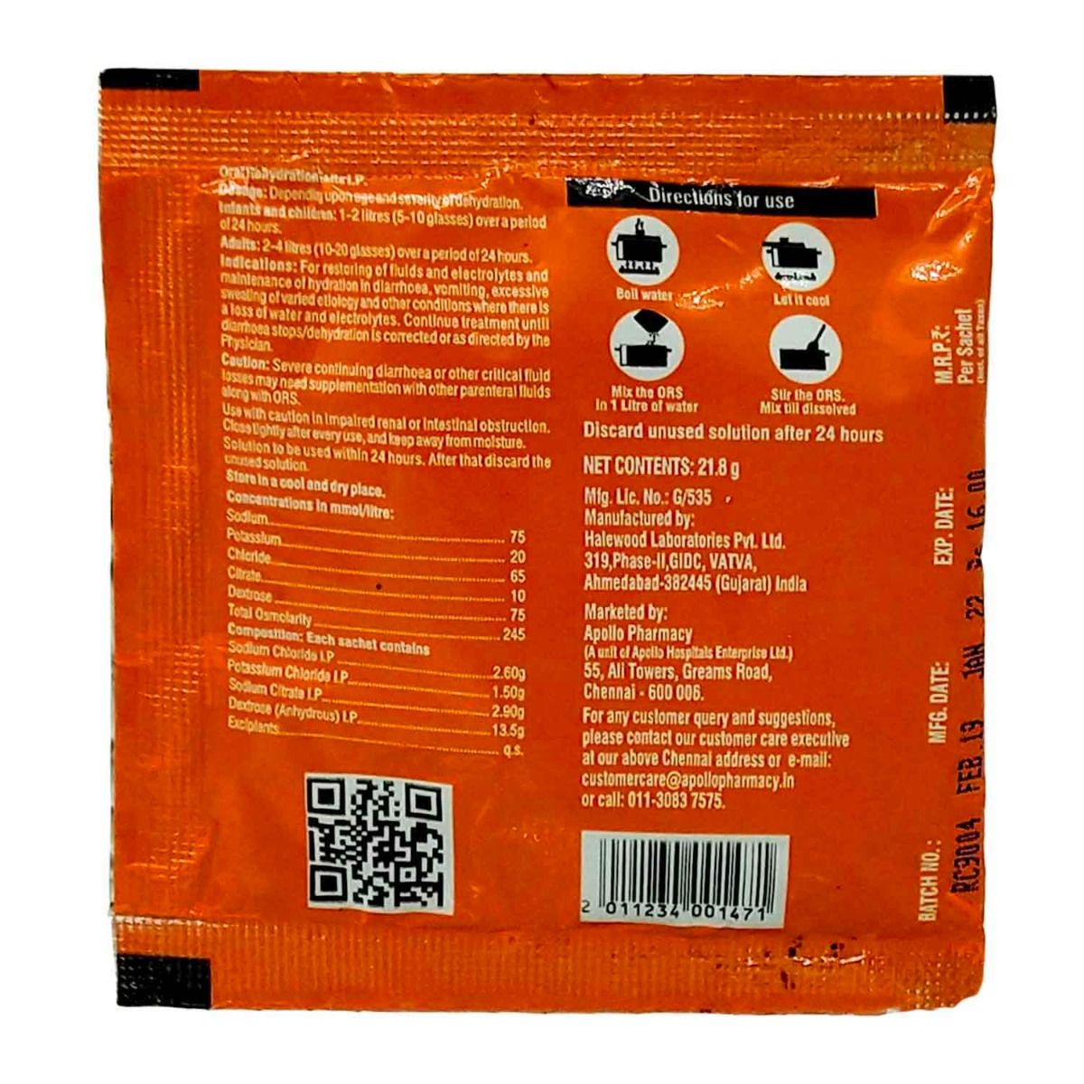 Apollo Pharmacy ORS Orange Flavour Powder, 21.8 gm, Pack of 1 