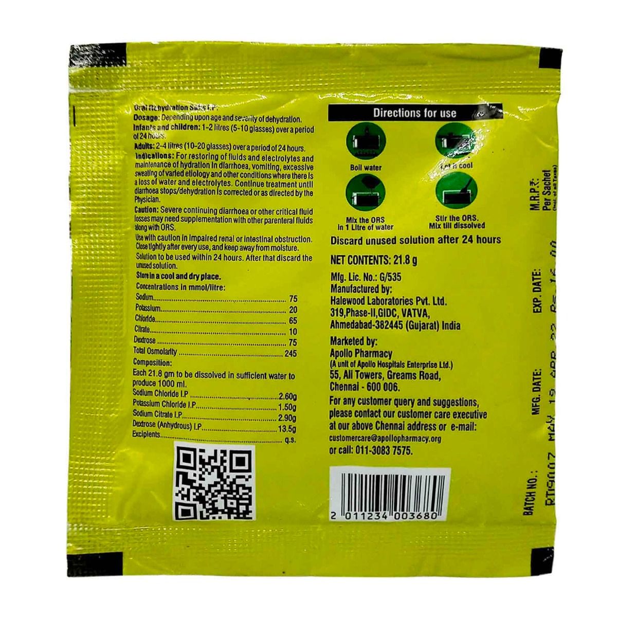 Apollo Life ORS Lemon Flavour Powder, 21.8 gm, Pack of 1 