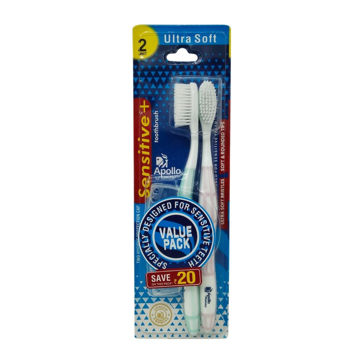 Apollo Pharmacy Value Pack Sensitive Plus Toothbrush, 2 Count, Pack of 1 