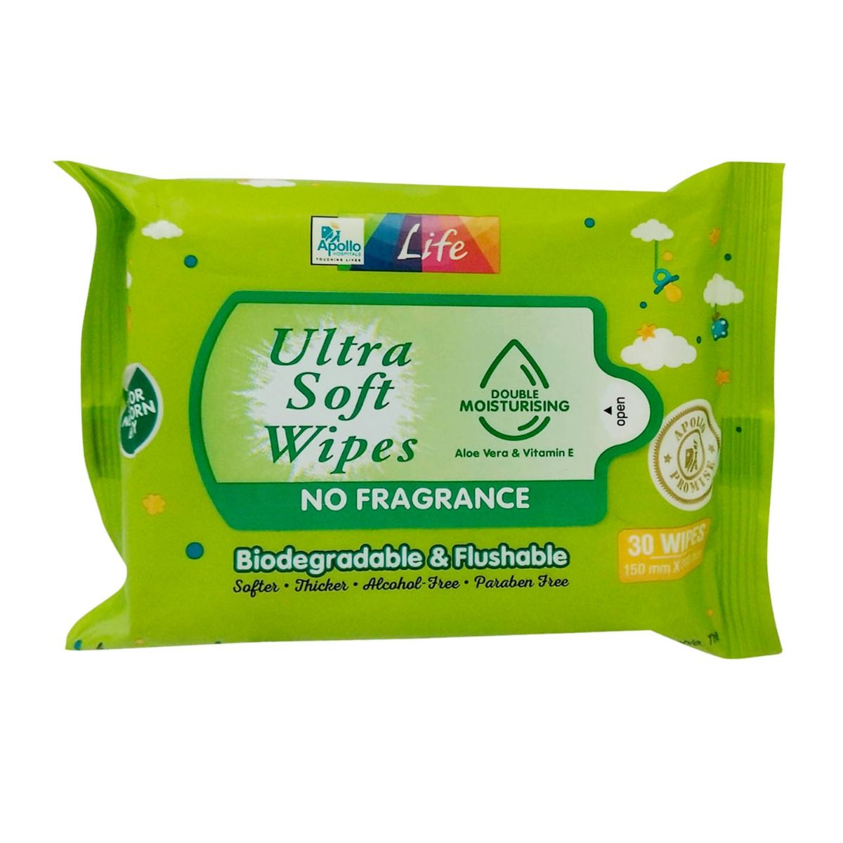 Buy Apollo Life Ultra Soft Biodegradable & Flushable Baby Wipes, 30 Count Online