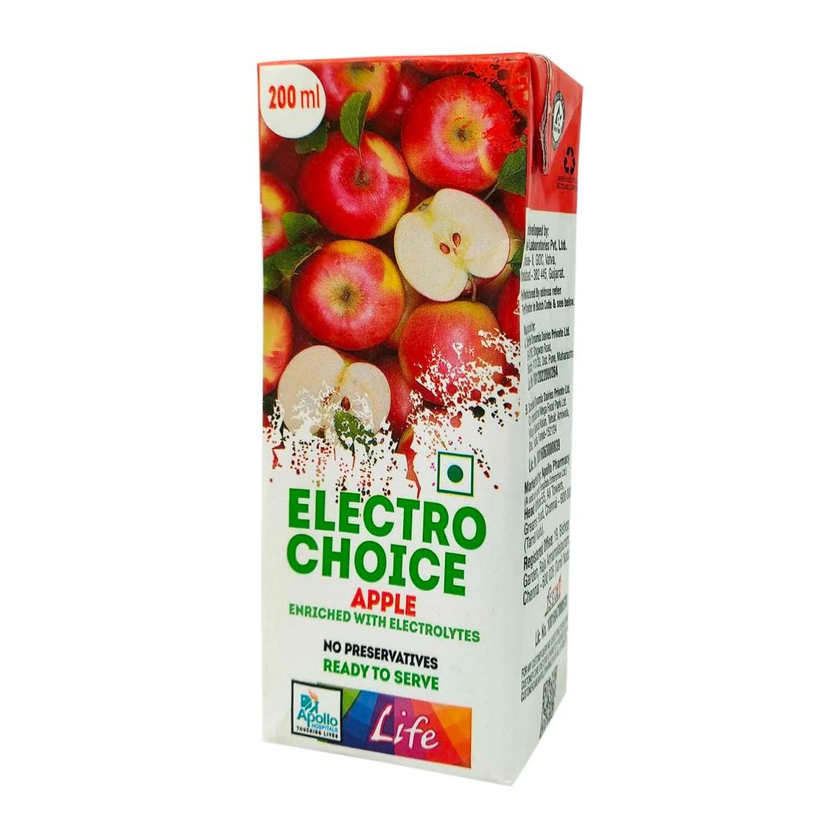 Buy Apollo Life Electro Choice Apple Flavour Liquid 800 ml, (4x200 ml) Online