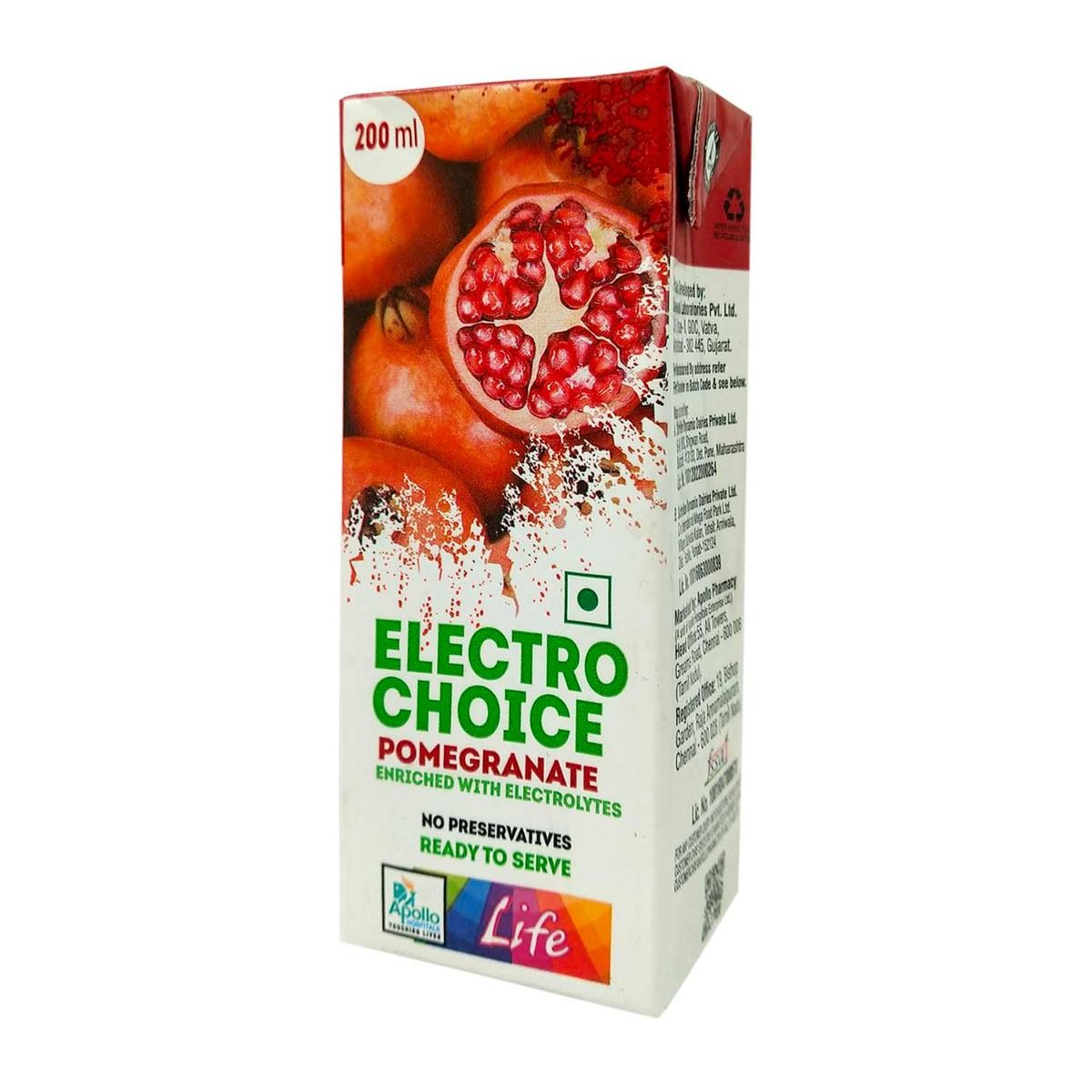 Apollo Life Electro Choice Pomegranate Flavour Drink, 200 ml, Pack of 1 