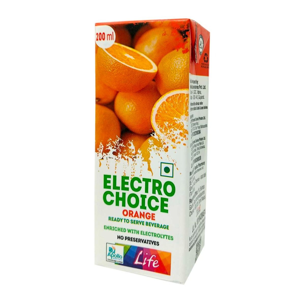 Apollo Life Electro Choice Orange Flavour Liquid 800 ml, (4x200 ml), Pack of 4 S