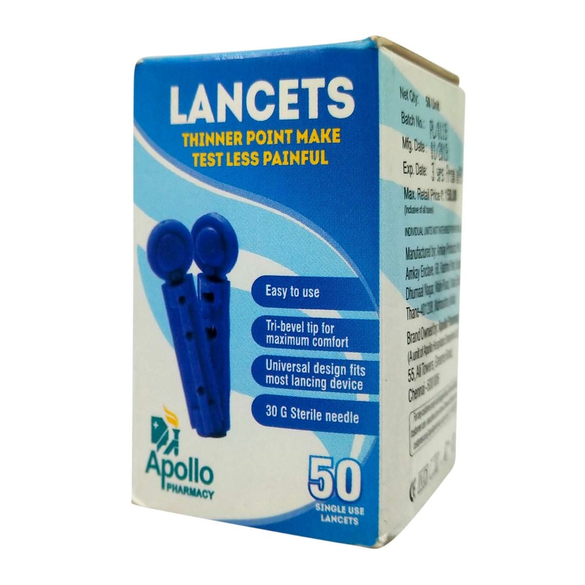 Apollo Pharmacy Lancets, 50 Count, Pack of 1 