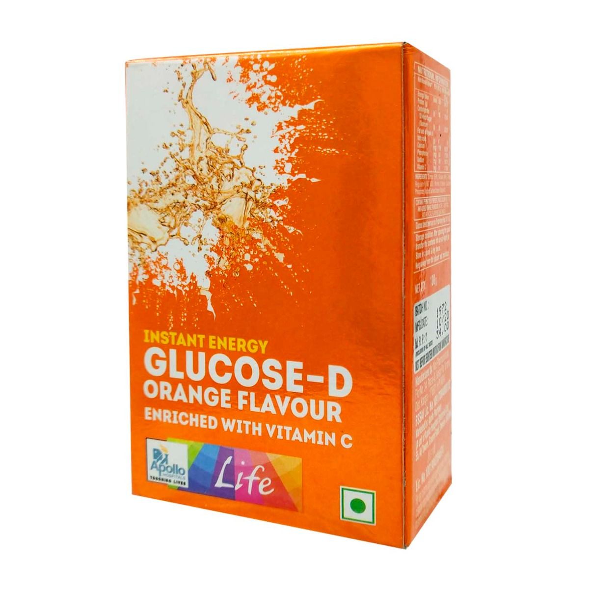 Apollo Life Glucose-D Instant Energy Orange Flavour Drink, 100 gm, Pack of 1 