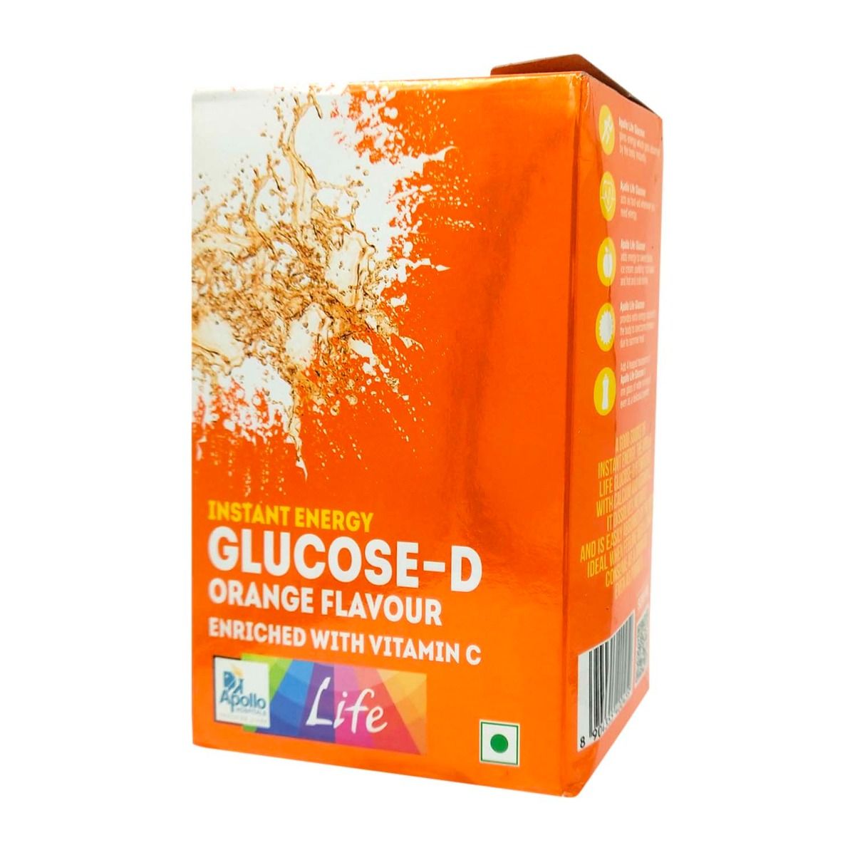 Apollo Life Glucose-D Orange Flavour Instant Energy Drink, 500 gm Refill Pack, Pack of 1 