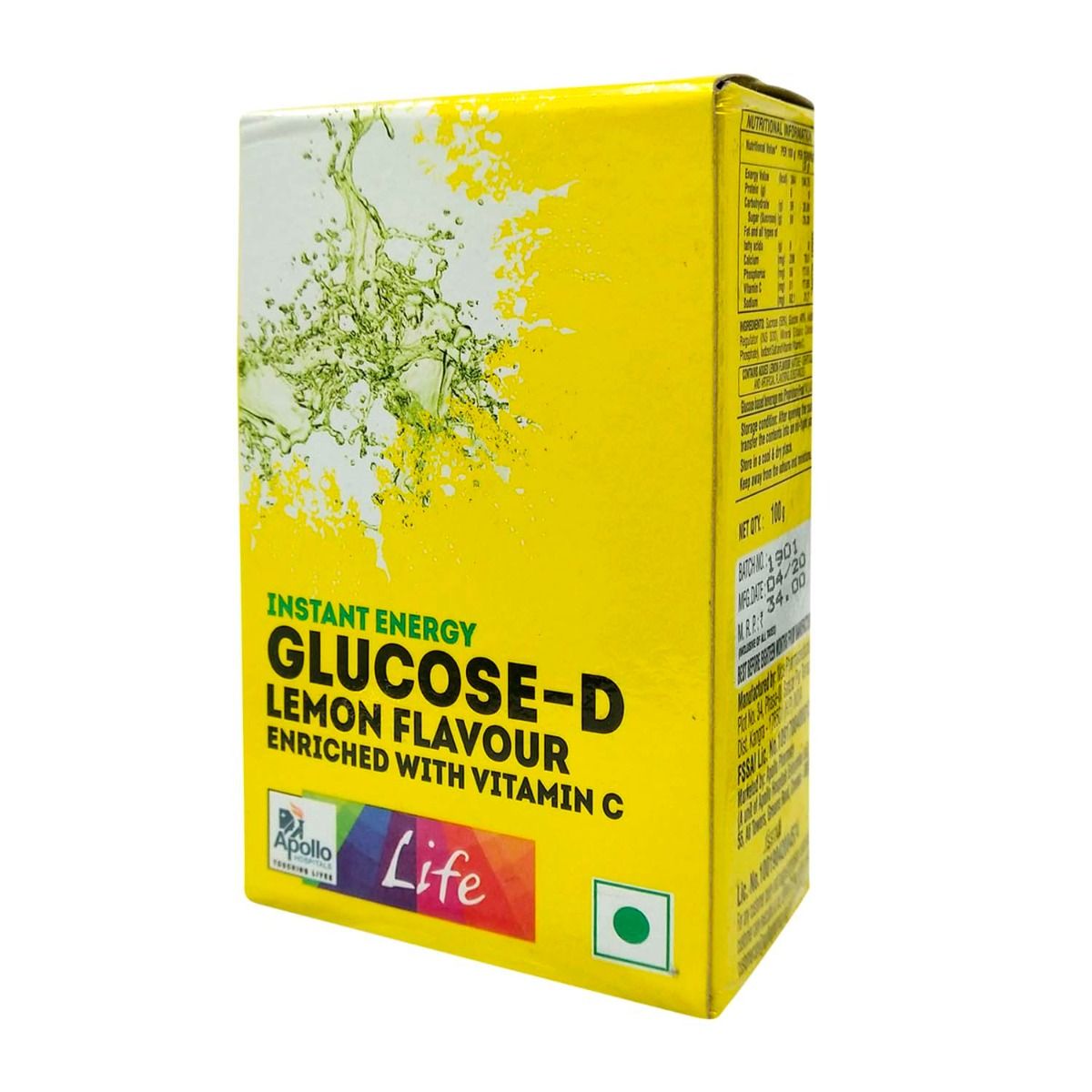Buy Apollo Life Glucose-D Lemon Flavour Instant Energy Drink, 100 gm Refill Pack Online