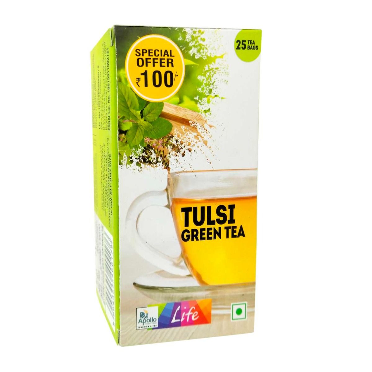 Buy Apollo Life Tulsi Green Tea Bags, 25 Count Online