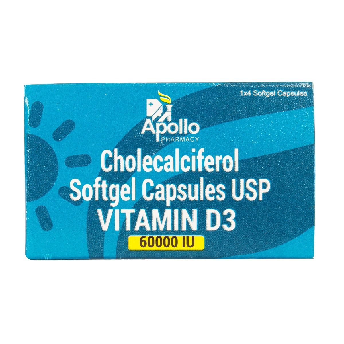 Apollo Pharmacy Vitamin D3 60000 IU, 4 Capsules, Pack of 4 S