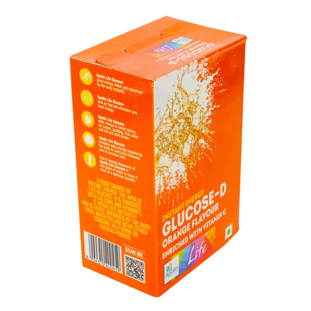 Apollo Life Glucose-D Instant Energy Orange Flavour Drink, 500 gm, Pack of 1 