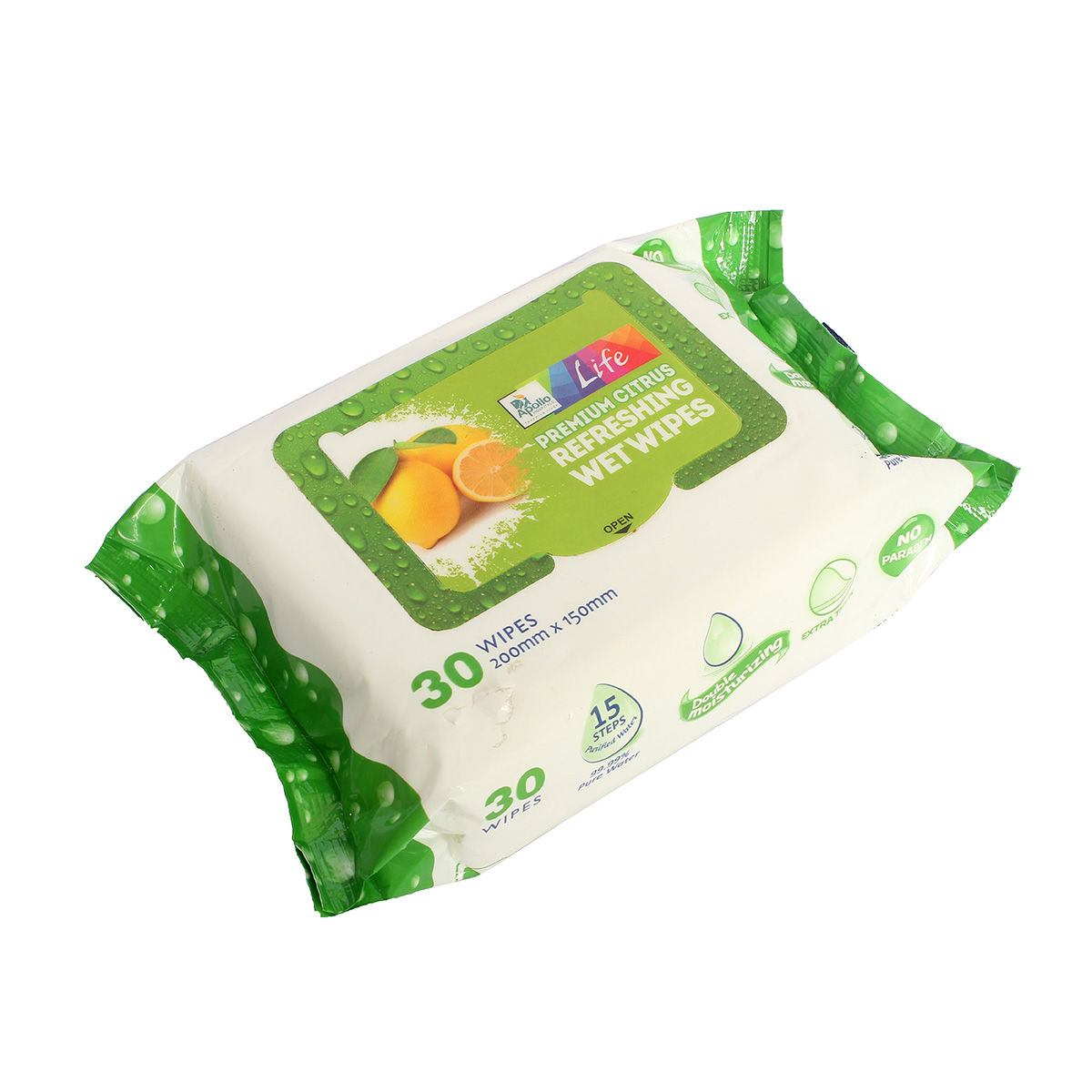 Apollo Life Premium Citrus Refreshing Wet Wipes, 30 Count, Pack of 1 