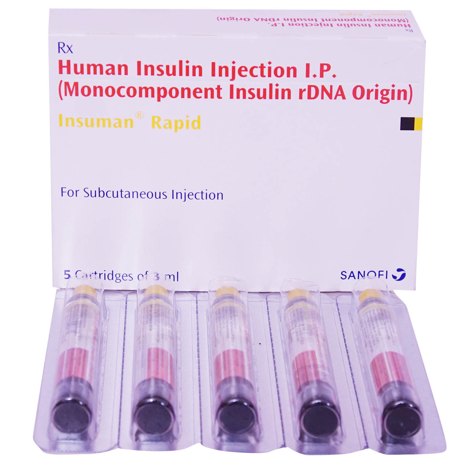 Insuman Rapid 100Iu Injection 5 x 3  ml , Pack of 5 InjectionS