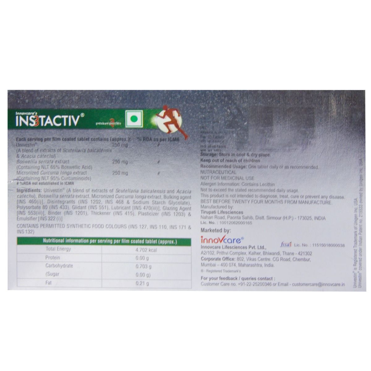 INS3Tactiv Tablet 10's, Pack of 10 S