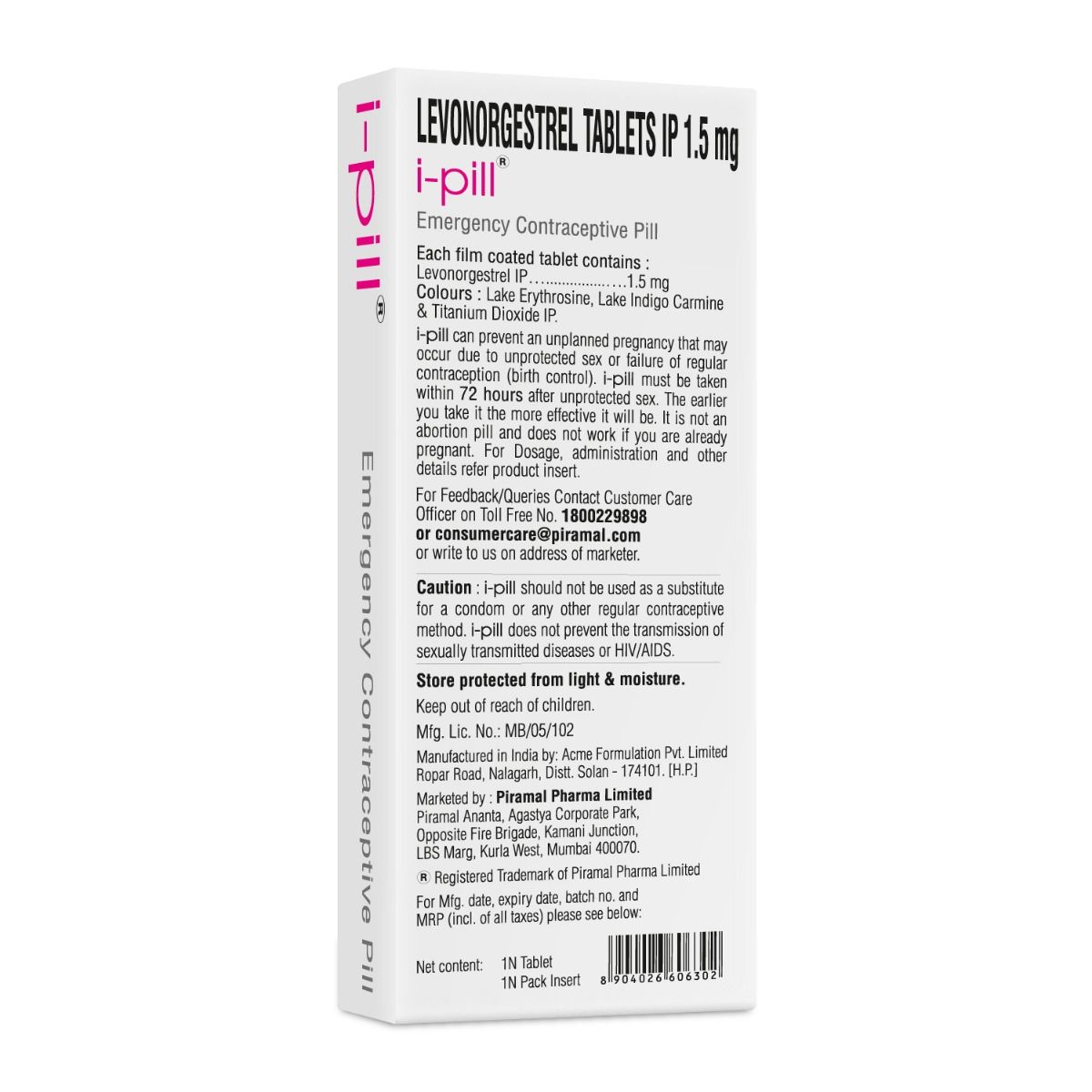 i-Pill Emergency Contraceptive Pill, 1 Tablet, Pack of 1 Tablet