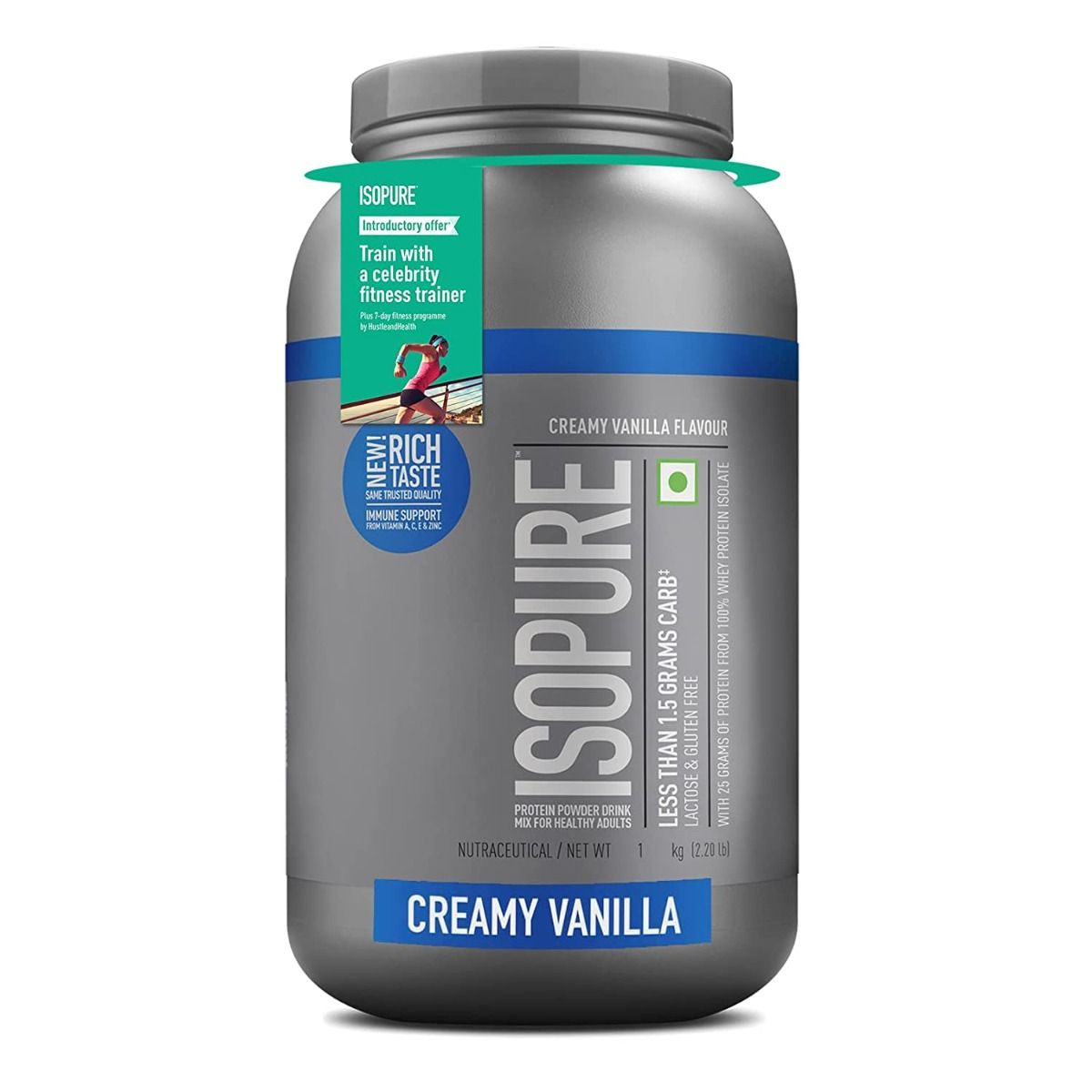 Isopure Less Than 1.5 gm Carbs 100 Whey Protein Isolate Creamy Vanilla Flavour Powder, 2.20 lb