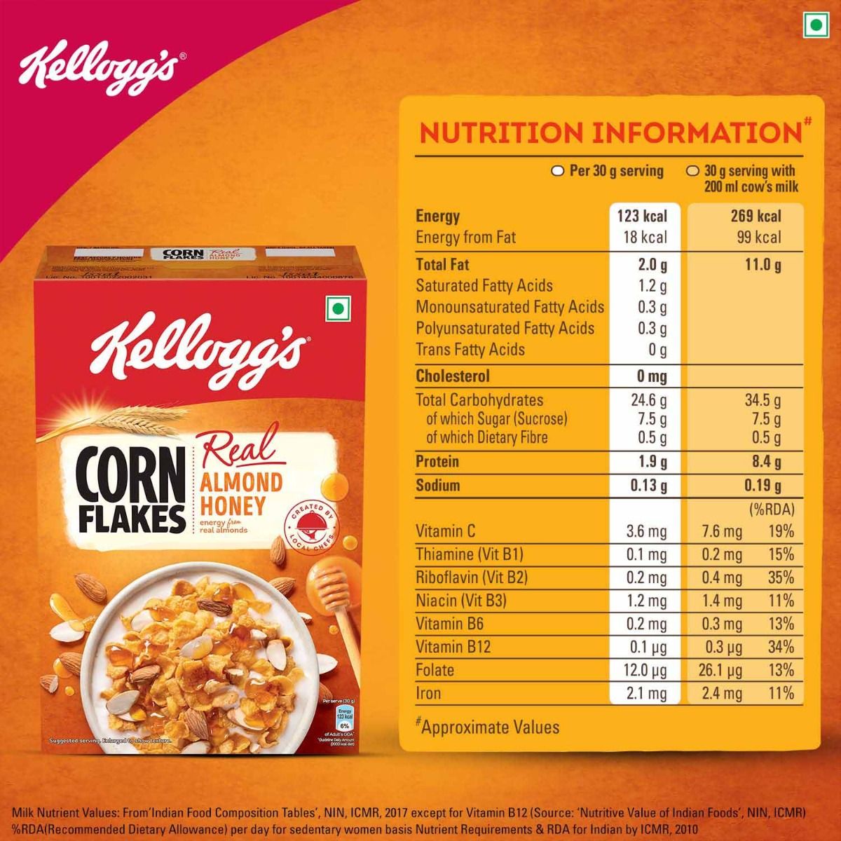 Kellogg's Real Almond Honey Corn Flakes, 300 gm Price, Uses, Side