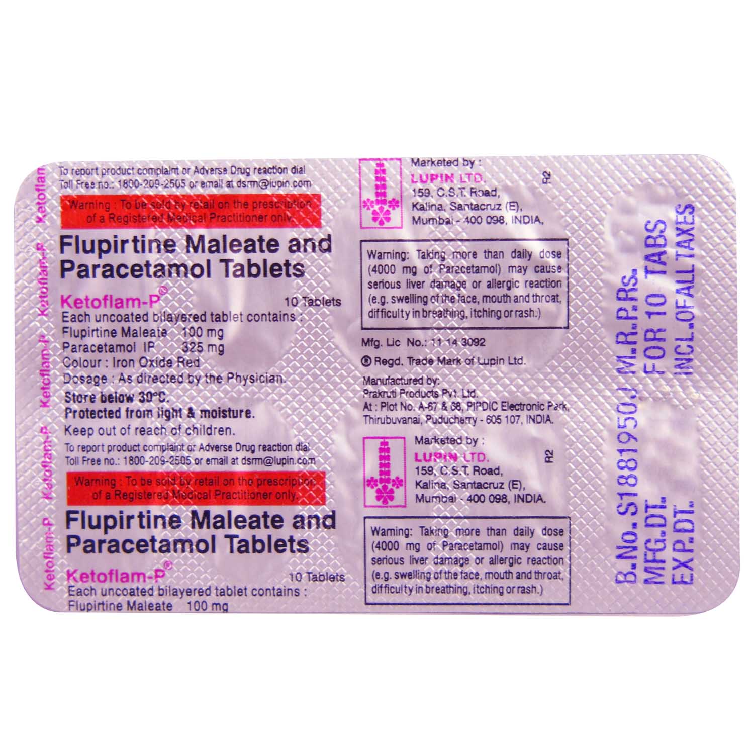 Ketoflam P Tablet 10's, Pack of 10 TABLETS