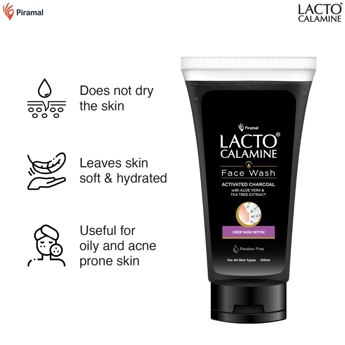 Lacto Calamine Activated Charcoal Face Wash, 100 ml, Pack of 1 