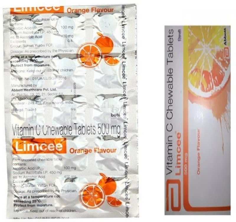 Limcee Vitamin C 500 mg Orange Flavour Chewable, 15 Tablets, Pack of 15 TABLETS