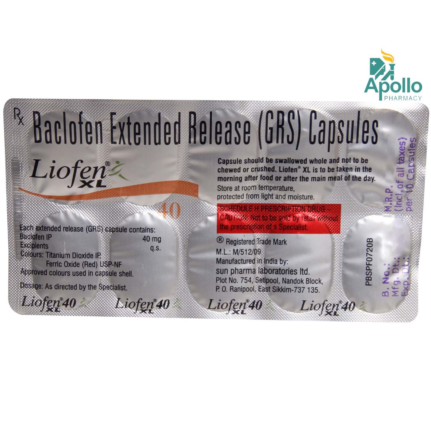 Liofen XL 40 Capsule 10's Price, Uses, Side Effects, Composition