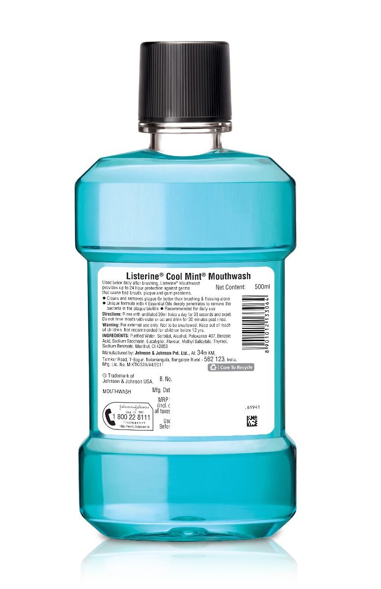 Listerine Cool Mint Mouthwash, 500 ml, Pack of 1 