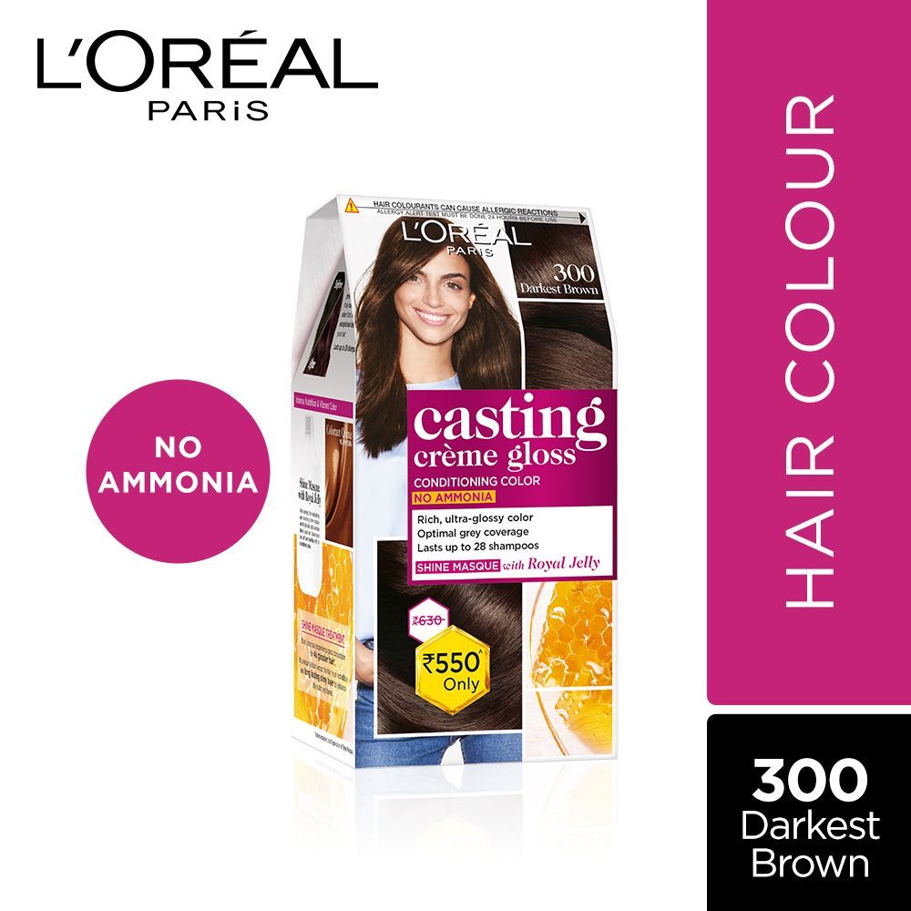 L'Oreal Paris Casting Creme Gloss Hair Color 300 Darkest Brown, 1 Kit, Pack of 1 
