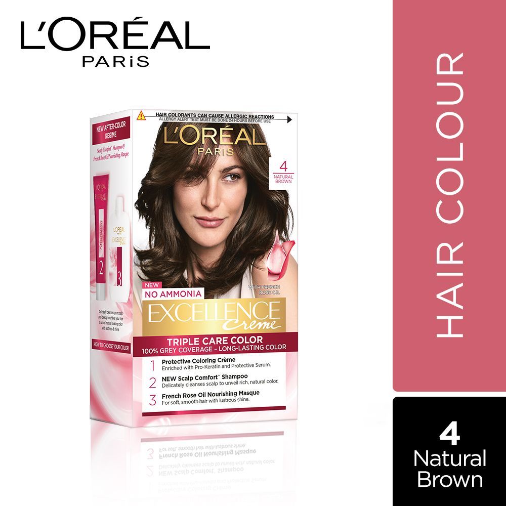 Buy L'Oreal Paris Excellence Creme Hair Color, 4 Natural Brown/Natural Dark Brown, 72ml+100g Online