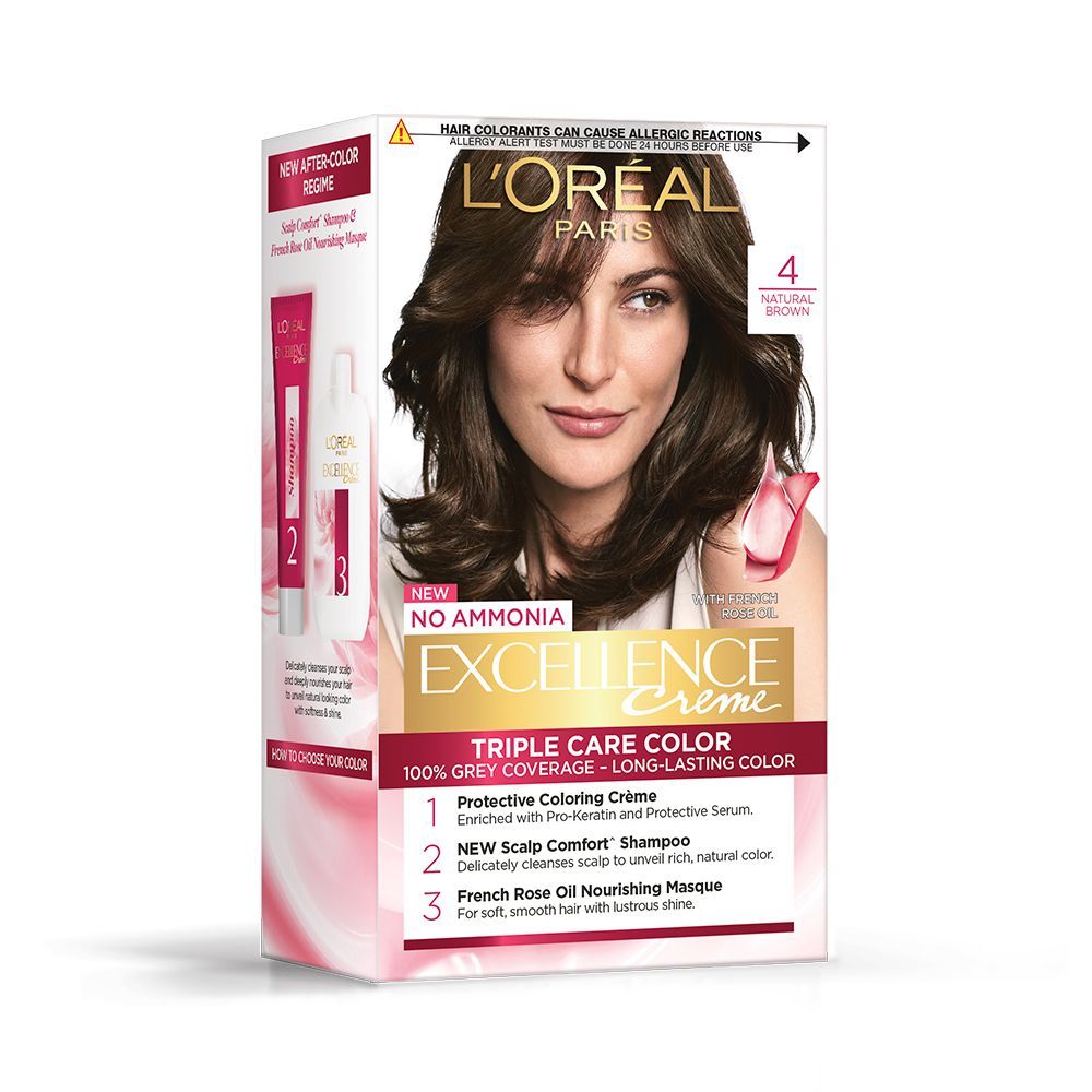 L'Oreal Paris Excellence 4 Natural Brown Creme Hair Color, 1 Kit Price,  Uses, Side Effects, Composition - Apollo Pharmacy