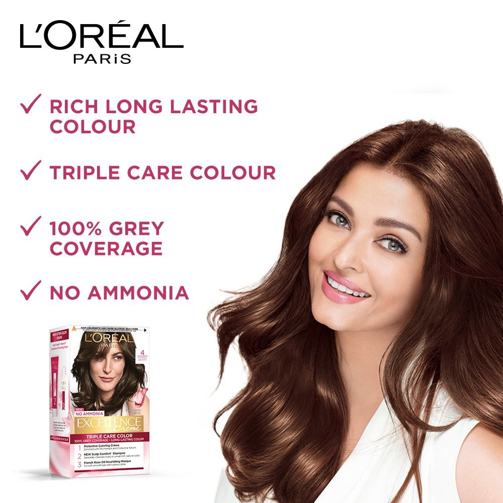 L'Oreal Paris Excellence 4 Natural Brown Creme Hair Color, 1 Kit Price,  Uses, Side Effects, Composition - Apollo Pharmacy
