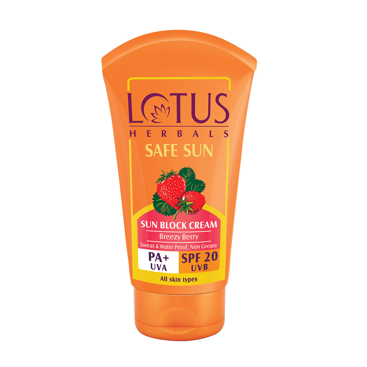 Buy Lotus Herbals Safe Sun Sun Block SPF 20 PA+ Breezy Berry Cream, 50 gm Online