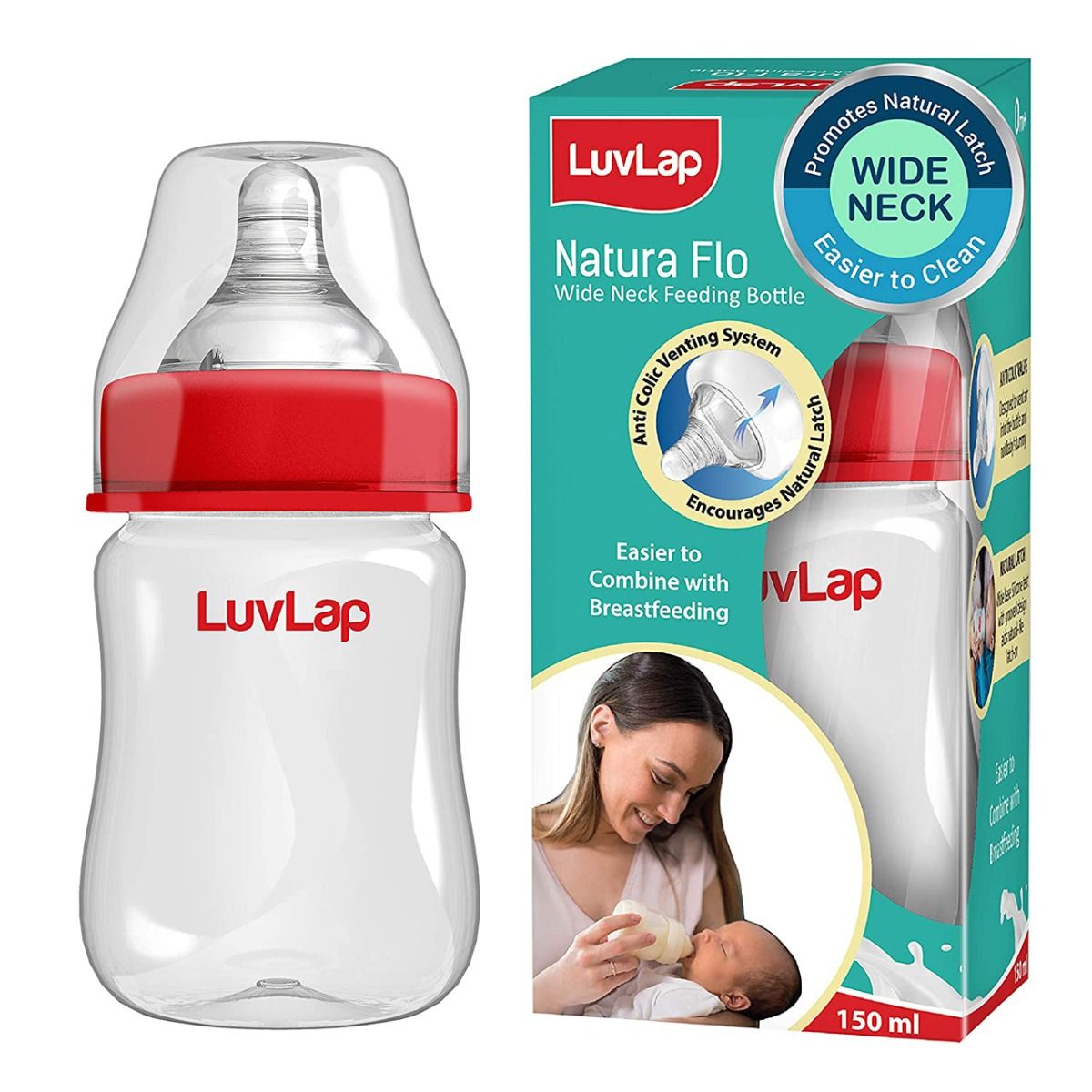 Buy Luvlap Natura Flo Wide Neck Feeding Bottle, 150 ml Online