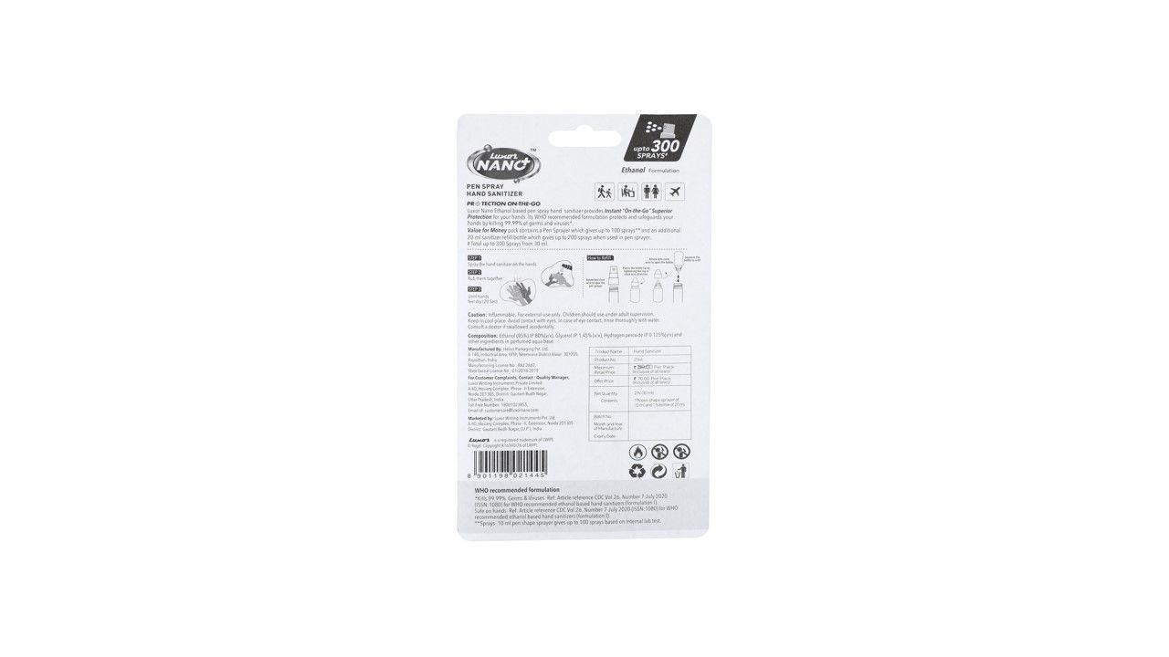 Luxor Nano Pen Spray Lemon Hand Sanitizer, 60 ml (2 x 30 ml) Price