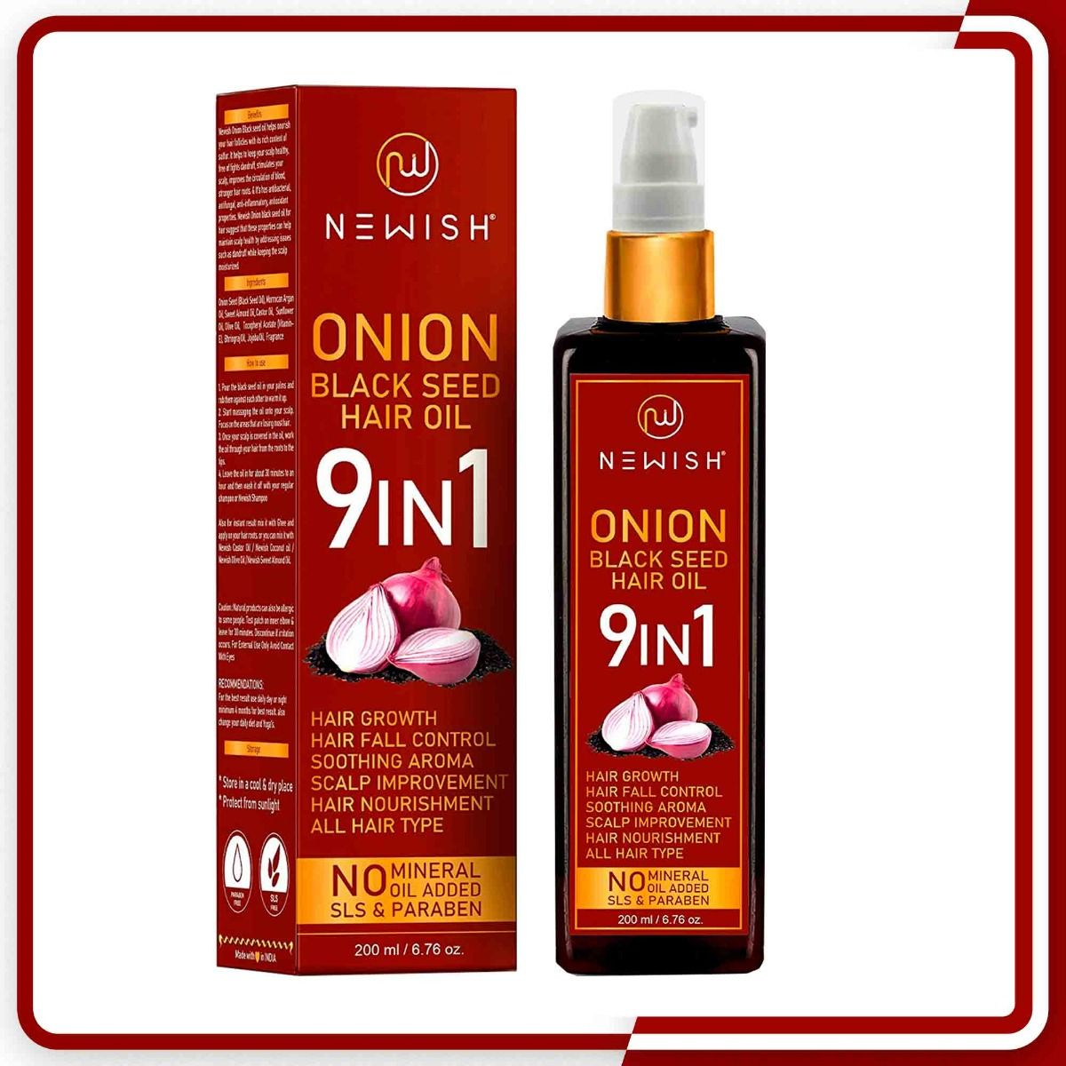 Buy Newish 9 in 1 Onion Black Seed Hair Oil, 200 ml Online