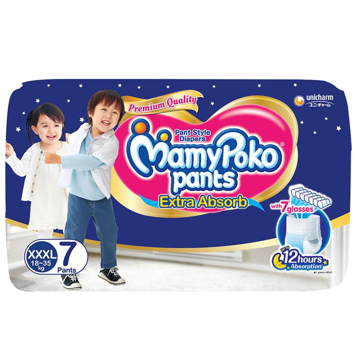 MamyPoko Extra Absorb Diaper Pants XXXL, 7 Count, Pack of 1 