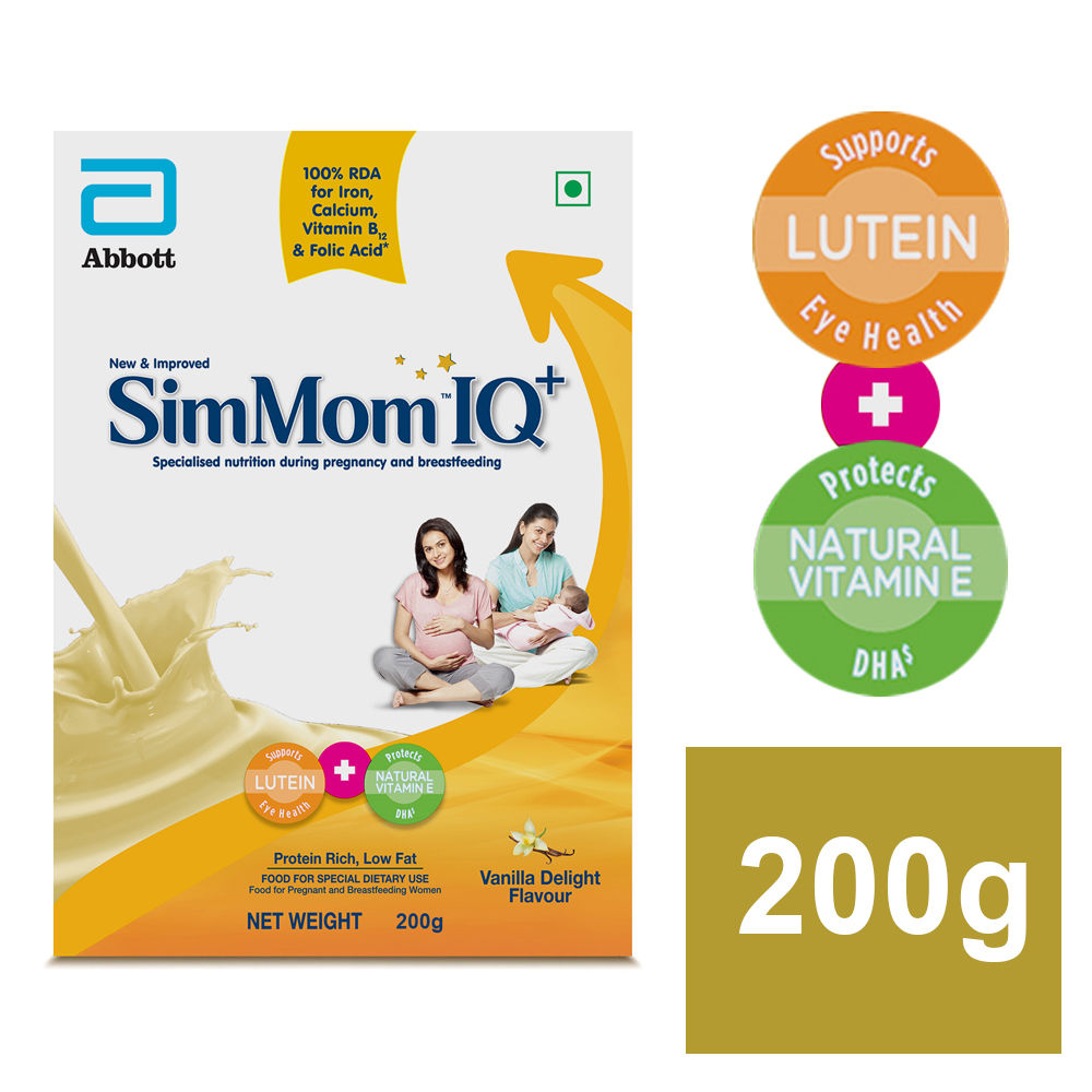 Buy Simmom IQ+  Vanilla Delight Flavoured Pregnancy & Breast Feeding Mothers Nutrition Powder, 200 gm Refill Pack Online