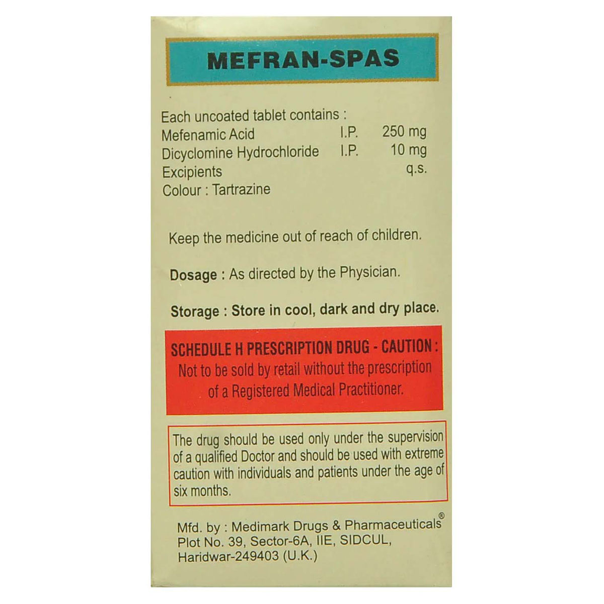 MEFRAN SPAS TABLET, Pack of 10 TABLETS
