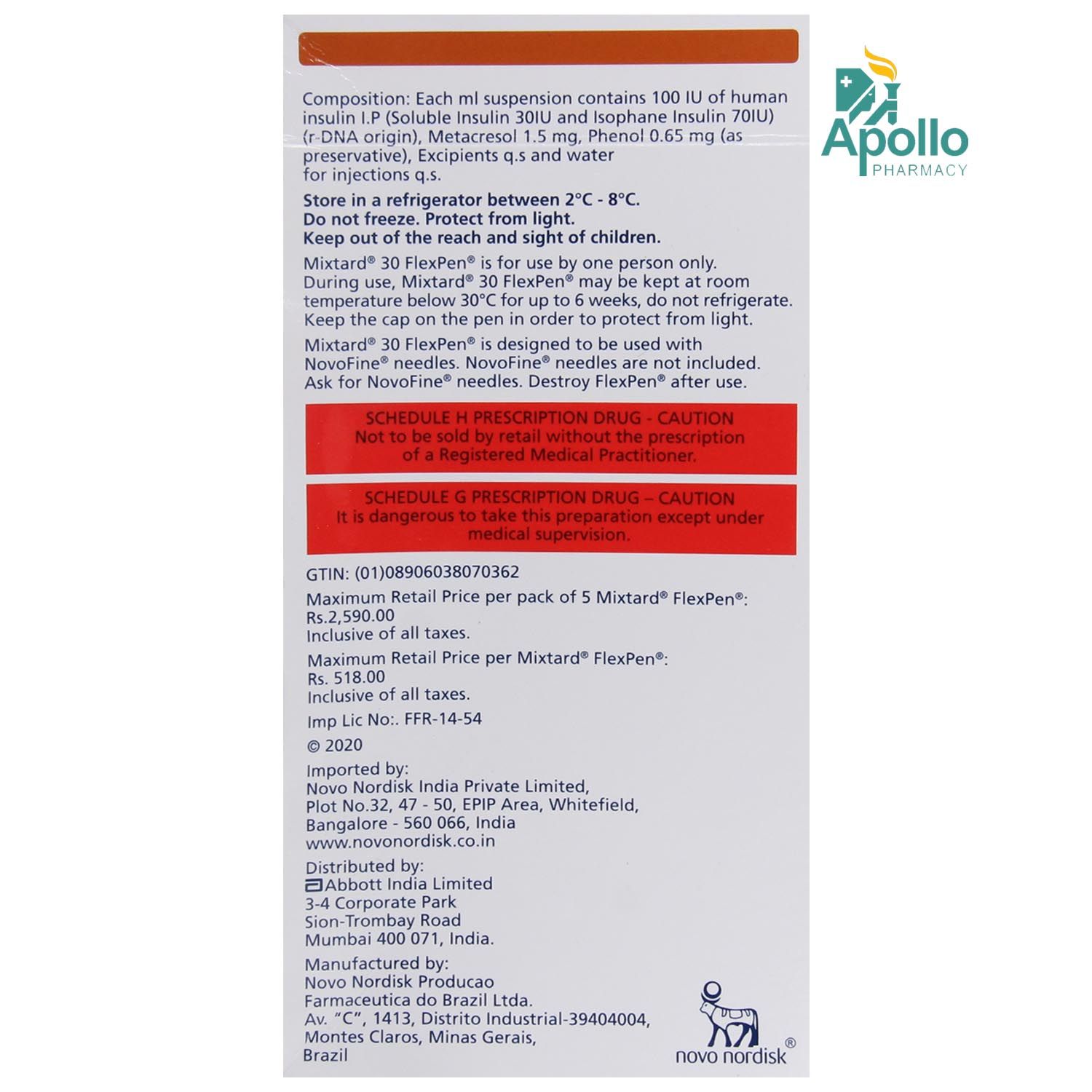 Mixtard 30 Flexpen 100/ml Injection 3 ml Price, Uses, Side Effects