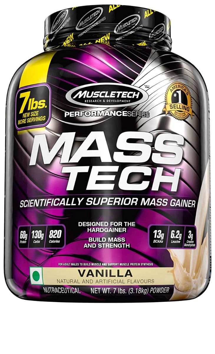 Muscletech Performance Series Mass Tech Vanilla Flavour Powder, 7 lb, Pack of 1 