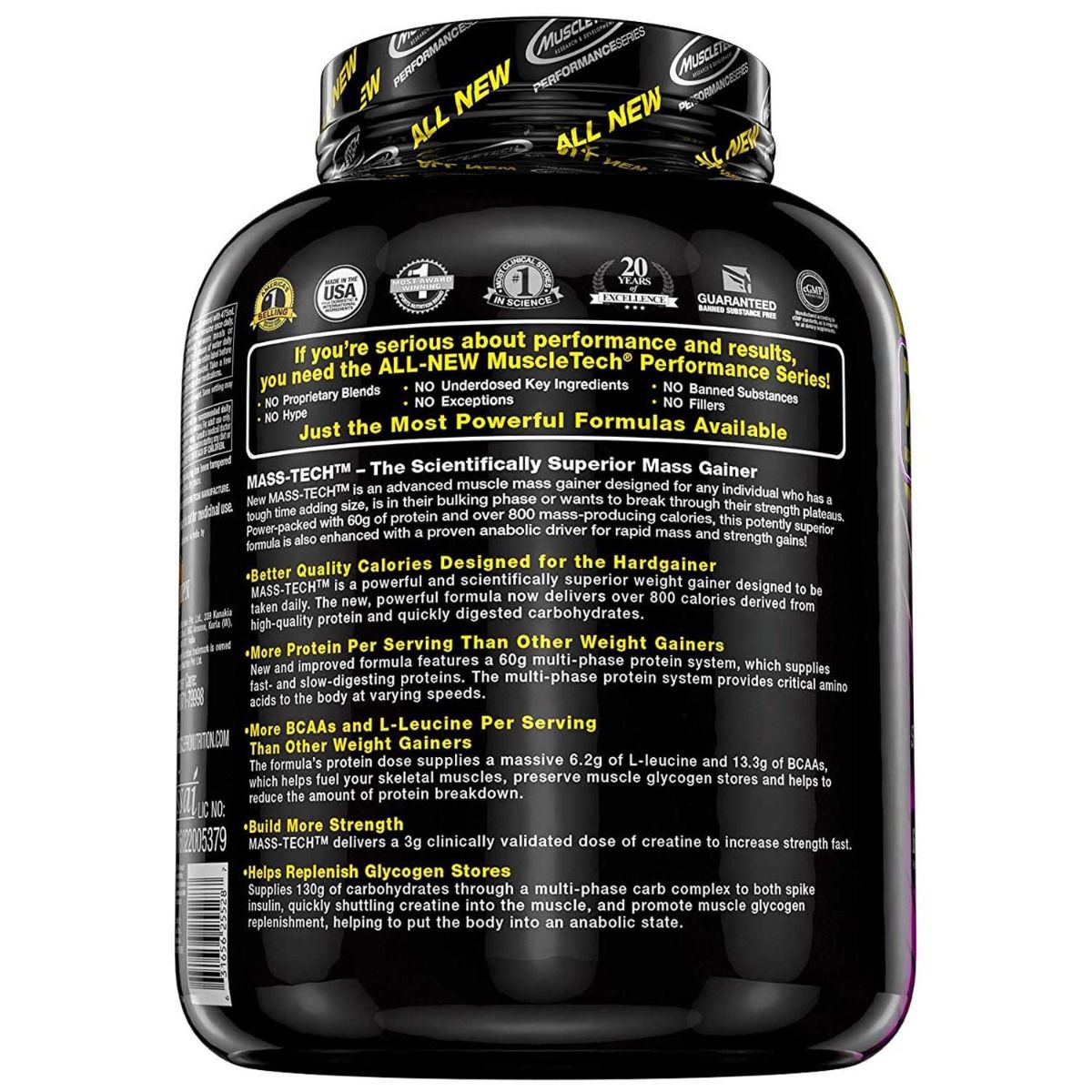 Muscletech Performance Series Mass Tech Vanilla Flavour Powder, 7 lb, Pack of 1 