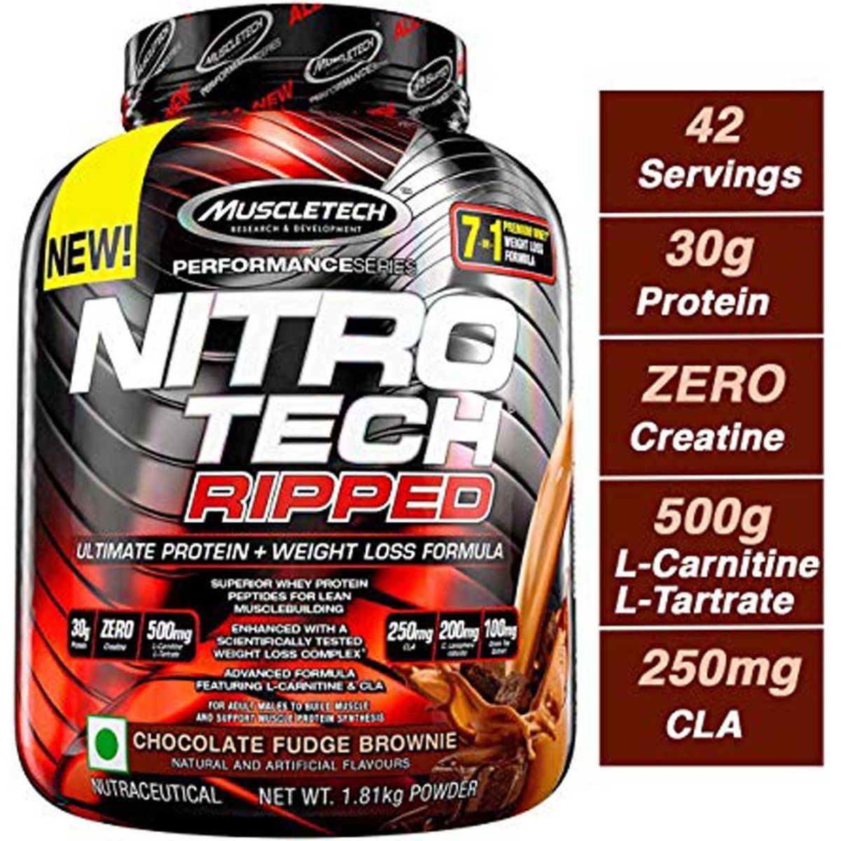 Buy Muscletech Nitrotech Performance Series Ripped Ultimate Protein + Weight Loss Formula Chocolate Fudge Brownie, 4 lb Online
